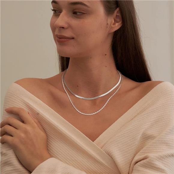 CHESKY 14K Gold/Silver Plated Snake Chain Necklace Herringbone Necklace Gold - Picture 7 of 7